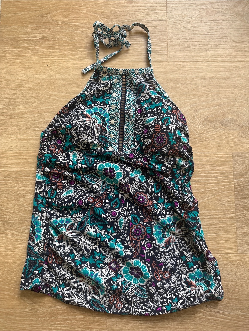 Merona Floral Halter Swim Top in Teal, Black, White